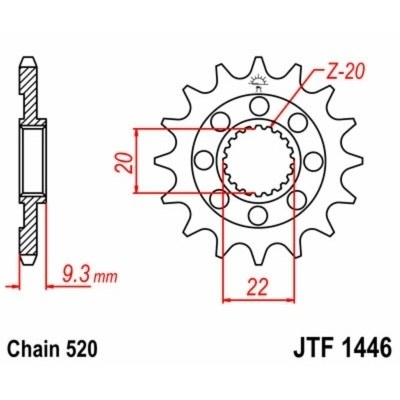 Piñón JT de acero KX250 F 06-19 13 dientes JTF1446.13