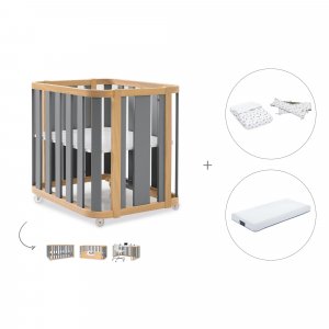 Minicuna-cuna (4en1) madera/gris + colchón + textil minicuna Natura · Crea Plus Tre Antracita