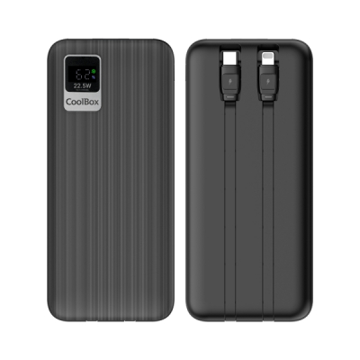 Coolbox DP20 Powerbank 20000mAH 22.5W PD y QC - USB-C y Lightning - Pantalla LCD - Color Negro