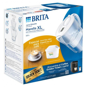Jarra filtrante Brita MARELLA XL, 3.5 litros, 1 filtro agua MXPRO experto cal, 2 litros agua filtrada, blanco