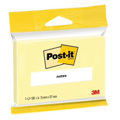 Post-It Bloc de 100 Notas Adhesivas Reposicionables - 76x127mm - 100% PEFC - Color Amarillo Claro