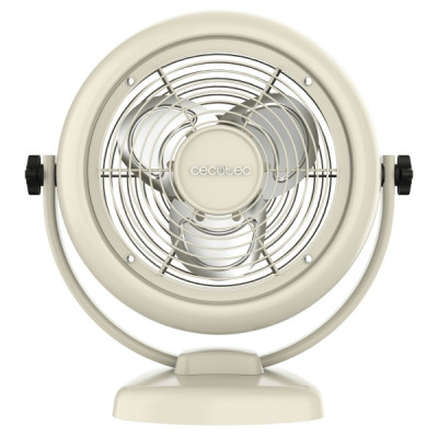 Cecotec EnergySilence 800 RetroDesk Ventilador de Sobremesa con 3 Aspas - 20W - Diametro de 20cm - Inclinacion Ajustable - 2 Velocidades - Rejilla Protectora - Base Estable - Color Beige