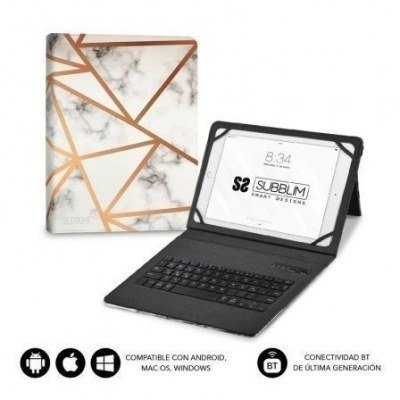 Funda con Teclado Subblim Keytab Pro Bluetooth para Tablets de 9-11/ Marmol Blanco