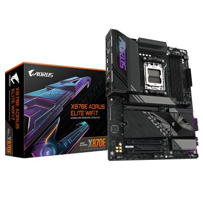 X870E AORUS ELITE WIFI7 Placa Base - Compatible con CPUs AMD Ryzen 9000, 16+2+2 fases VRM digitales, hasta 8000Hz DDR5 (OC), 3xPCIe 5.0 + 1xPCIe 4.0, Wi-Fi 7, LAN 2.5GbE, USB 4