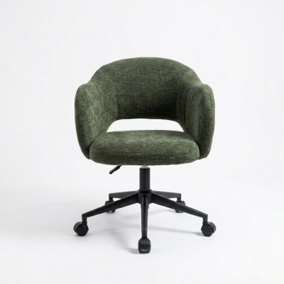 Silla Errai giratoria tela color verde oscuro base negra