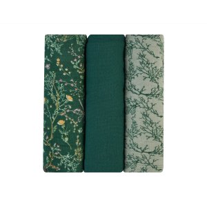 Juego de pañales de muselina 3 uds 100x100 cm Secret Garden Green