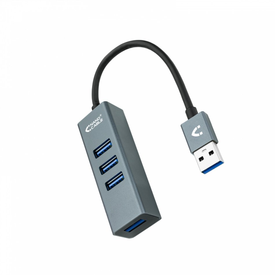 Nanocable USB 3.0 4xUSB3.0 USB-A/M-USB 3.0/H Gris 10 cm