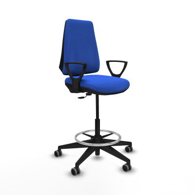 Taburete Elche CP bali azul brazos fijos base piramidal ruedas 65mm engomadas