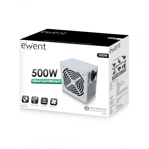 Ewent EW3909 Fuente de alimentación 500 W ATX Gris