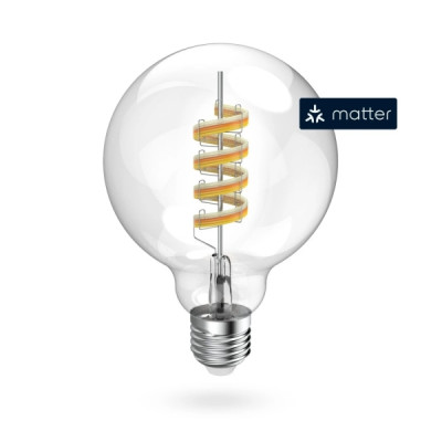 Hama Bombilla LED E27 Inteligente - Potencia 4.9W - RGBW - WiFi - Compatible con Asistente de Voz - Control con App - Estilo Retro - Filamento G95 - Forma de Globo - IP20 - Color Transparente