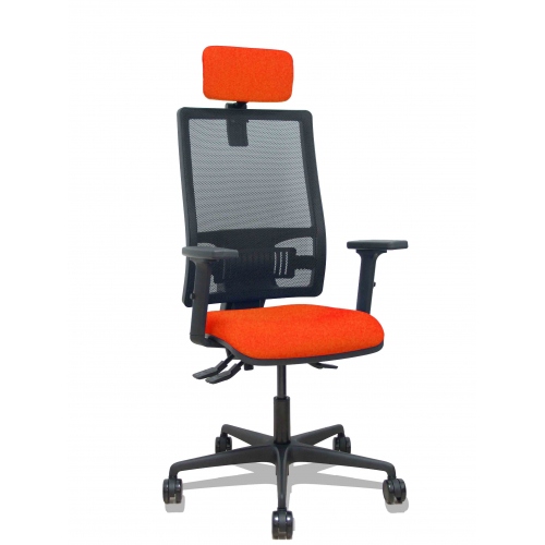 Silla Bormate asincro malla negra asiento bali naranja oscuro brazos 2D ruedas 65mm cabecero regulable
