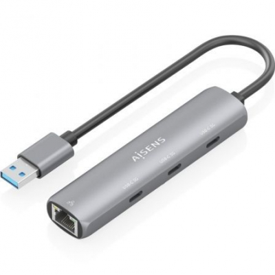 Hub USB Aisens ASUC-4P037-GR/ 3xUSB Tipo-C/ 1xRJ45/ Gris