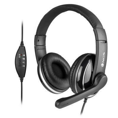 NGS Vox800 Auriculares USB con Microfono Ajustable - Control de Volumen - Almohadillas Acolchadas - Diadema Ajustable - Cable de 1.80 m - Color Negro