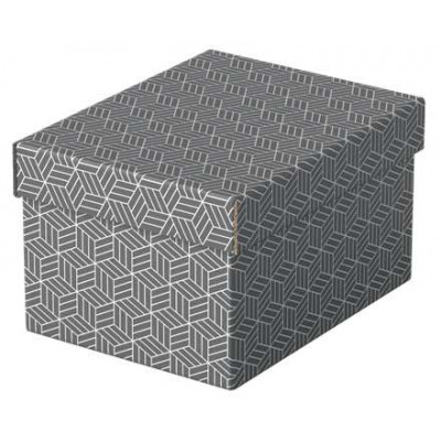Pack de 3 cajas pequeñas de almacenamiento con tapa Esselte - 200x150x255mm - Cartón 100% reciclado - Diseño gris con dibujo