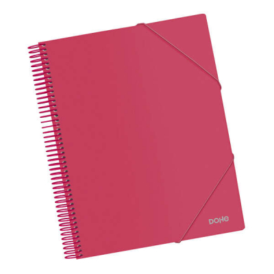 Dohe Carpeta con 40 Fundas Tamaño A4 - Tapa de Polipropileno Opaco de 800 Micras - Fundas Transparentes de 80 Micras - Espiral de Plastico de Color - Gomas Elasticas a Juego