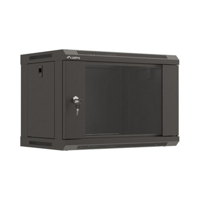 Armario lanberg mural rack 19 pulgadas 6u - 540x350 flat pack negro puerta cristal