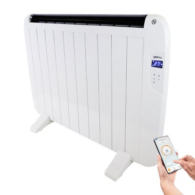 Yoevu - radiador eléctrico bajo consumo - 10 elementos - 1500 w - temporizador - programable - mando a distancia - pantalla lcd - app control wifi - compatible con alexa - apto pared o pie - aluminio