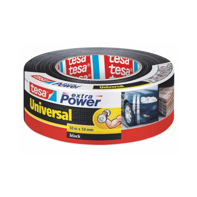 Tesa Extra Power Universal Cinta Adhesiva Americana Multiusos 50mm x 50 Metros - Fuerte Poder de Pegado - Se Rompe Facilmente con la Mano - Resistente a la Intemperie - Color Negro