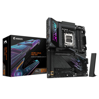 GIGABYTE X870E AORUS PRO X3D Placa Base - Compatible con procesadores AMD Ryzen 9000, VRM digital de 18+2+2 fases, hasta 9000MHz DDR5 (O.C.), 2xPCIe 5.0 + 2xPCIe 4.0, Wi-Fi 7, LAN 5GbE, USB 4