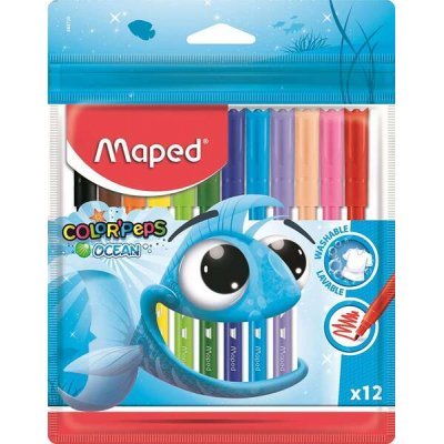 Maped Rotuladores Color´Peps Ocean - Punta Media Bloqueada 2 mm. - Ojival, Suave y Flexible - Colores Brillantes y Vivos - Tinta Lavable - Blister de 12 uds.