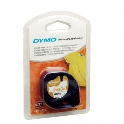 Dymo LetraTag S0718850 Cinta de Etiquetas Textiles de adhesion por plancha Original para Rotuladora - Texto negro sobre fondo blanco - Ancho 12mm x 2 metros (18769)