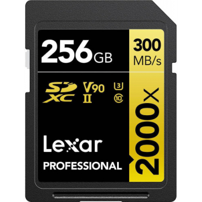 LEXAR 256GB PROFESSIONAL 2000X SDXC UHS-II CARDS, UP TO 300MB/S READ 260MB/S WRITE C10 V90 U3