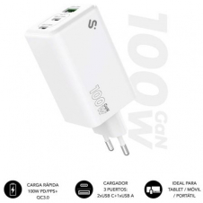 Cargador de Pared GaN Subblim 100W Charger USB C+C+A/ 2xUSB Tipo-C/ 1xUSB/ 100W