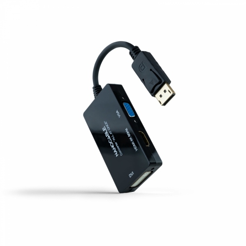 Nanocable - Conversor DISPLAYPORT a HDMI/DVI/VGA, 20 cm, Negro