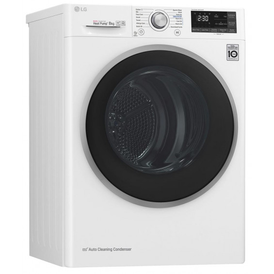 Secadora con bomba de calor LG RC80U2AV3W, 8 kg, clase A+++ (antigua), 62 dB, 14 programas, WiFi, autolimpieza, 85 x 60 x 69 cm, blanco