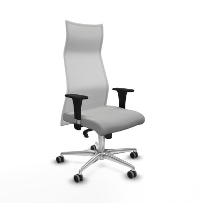 Albacete malla XL sincro malla blanca similpiel gris claro brazos 1D base aluminio ruedas 65mm engomadas