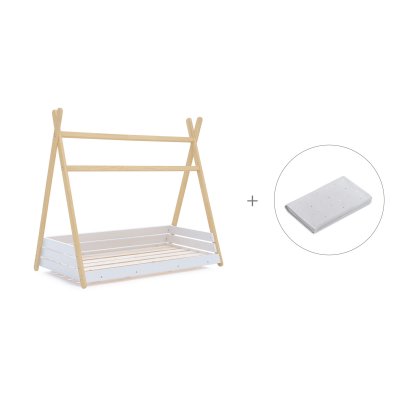 Cama cabaña Montessori madera 70x140 cm + toldo Galaxy · Homy Life