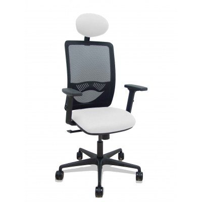 Silla Zulema sincro malla negra asiento bali blanco brazos 2D ruedas 65mm cabecero