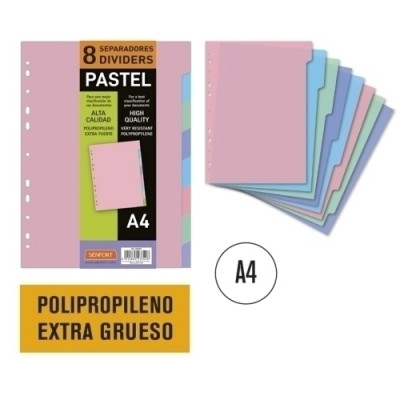 SEPARADORES SENFORT PP PASTEL A4 - Pack de 10 unidades