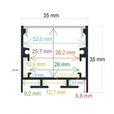 Perfil LED Superficie Colgante 35x35mm NEGRO 2m