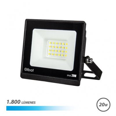 Elbat Foco LED Serie Super Slim 20W - 1800 Lumenes - 6500K Luz Fria - IP65 Para Uso en Exterior