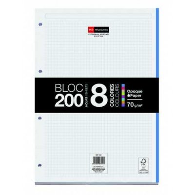 Miquel Rius Bloc8 Bloc Encolado Formato A4 Cuadricula 5x5mm - 200 Hojas de 70gr con 4 Taladros - Base de Carton
