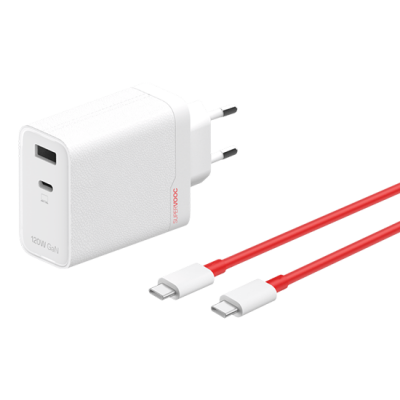 OnePlus 120W Dual Ports SuperVooc Adapter + Cable (Type-C + Type-A) - White
