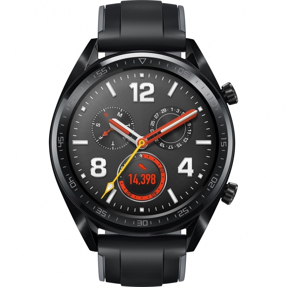 Huawei Watch GT Sport - 46.5 mm - acero inoxidable negro - reloj inteligente con correa - silicona - negro grafito - tamaño de la banda 140-210 mm - pantalla luminosa 1.39