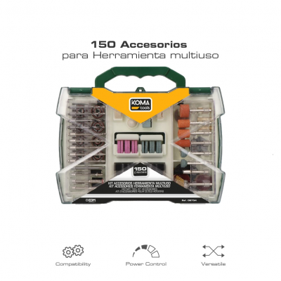 Set de 150 accesorios para mini herramienta multiusos rotativa 08709 koma tools