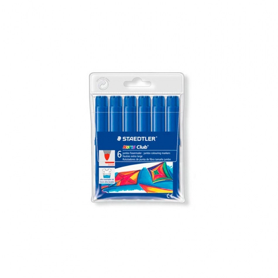Staedtler Noris Watercolour 340 Pack de 6 Rotuladores de Gran Tamaño - Trazo 3mm Aprox - Lavable Facilmente - Tinta Base de Agua - Color Azul