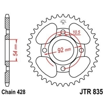 Corona JT SPROCKETS acero estándar 835 - Paso 428 JTR835.46