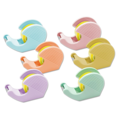 Bismark Pack de Portarrollos con 2 Cintas Adhesivas 19mmx33m - Cuerpo de Plastico - Ideal para Uso Escolar - Colores Pastel Aleatorios