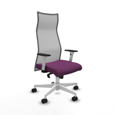 Albacete malla sincro malla gris similpiel morado brazos blancos base blanca ruedas 65 mm nailon