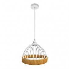 Colgante Gaston 1xe27 Blanco/natural Regx25x25cm C/metal Y Rattan