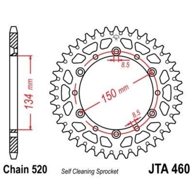 Corona JT 460 de aluminio con 52 dientes JTA460.52