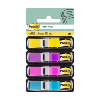 Post-It Index Pack de 4 Dispensadores con 35 Marcadores de Indice Reposicionables - Forma Rectangular - Colores Surtidos