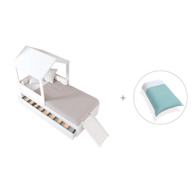 Cama-casita compacta 90x190 cm con cama nido + textil Mare · Bianca Quattro