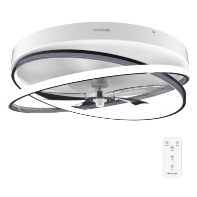 Cecotec EnergySilence LampAero 600 FlowLight Ventilador de Techo con 5 Aspas y Luz - 20W - Aro LED con 3 Tonos - Diametro de 24 - Temporizador - 3 Velocidades - Modo Invierno - Color Blanco y Negro