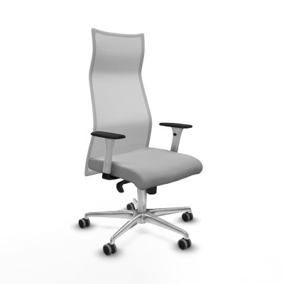 Albacete malla sincro malla blanca similpiel gris claro brazos blancos base aluminio ruedas 65mm engomadas