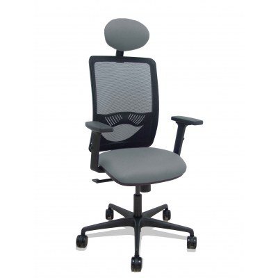 Silla Zulema sincro malla negra asiento bali gris brazos 2D ruedas 65mm cabecero